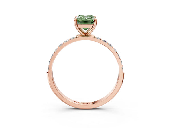 Rose gold Fancy Green Emerald  Diamond Pavé Band with Six-Prong Setting