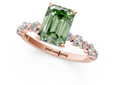 Rose gold Fancy Green Emerald  Diamond Prong Set Engagement Ring with Pave Band_222