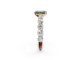 Rose gold Fancy Green Emerald  Diamond Prong Setting with Side Stones on a Pave Band_132