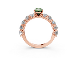 Rose gold Fancy Green Emerald  Diamond Prong Setting with Side Stones on a Pave Band_133
