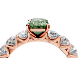 Rose gold Fancy Green Emerald  Diamond Prong Setting with Side Stones on a Pave Band_134