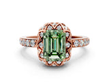 Rose gold Fancy Green Emerald  Diamond Solitaire Ring with Shared Prong Pavé Band_54