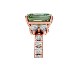 Rose gold Fancy Green Emerald  Diamond Three-Stone Pave Band with Four-Prong Setting_25