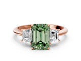 Rose gold Fancy Green Emerald  Diamond Three-Stone Ring with Trapezoid Side Stones and Prong Setting_17