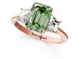 Rose gold Fancy Green Emerald  Diamond Three-Stone Ring with Trapezoid Side Stones and Prong Setting_18