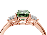 Rose gold Fancy Green Emerald  Diamond Three-Stone Ring with Trapezoid Side Stones and Prong Setting_21