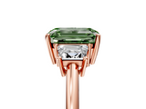 Rose gold Fancy Green Emerald  Diamond Three-Stone Ring with Trapezoid Side Stones and Prong Setting_22