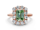 Rose gold Fancy Green Emerald  Halo Cluster Diamond Engagement Ring with Prong Setting and Polished Band_20