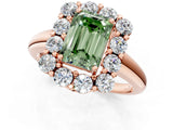 Rose gold Fancy Green Emerald  Halo Cluster Diamond Engagement Ring with Prong Setting and Polished Band_21