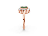 Rose gold Fancy Green Emerald  Halo Cluster Diamond Engagement Ring with Prong Setting and Polished Band_22