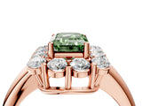 Rose gold Fancy Green Emerald  Halo Cluster Diamond Engagement Ring with Prong Setting and Polished Band_24