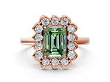 Rose gold Fancy Green Emerald  Halo Cluster Diamond Engagement Ring with Solitaire Band and Prong Setting_68