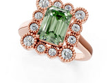 Rose gold Fancy Green Emerald  Halo Diamond Cluster Engagement Ring with Milgrain Bezel Setting and Solitaire Band_52