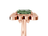Rose gold Fancy Green Emerald  Halo Diamond Cluster Engagement Ring with Milgrain Bezel Setting and Solitaire Band_56