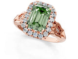 Rose gold Fancy Green Emerald  Halo Diamond Engagement Ring with Filigree Band and Four-Prong Setting_82