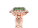 Rose gold Fancy Green Emerald  Halo Diamond Engagement Ring with Filigree Band and Four-Prong Setting_86