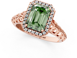 Rose gold Fancy Green Emerald  Halo Diamond Engagement Ring with Intricate Filigree Band and Four-Prong Setting_38