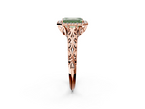 Rose gold Fancy Green Emerald  Halo Diamond Engagement Ring with Intricate Filigree Band and Four-Prong Setting_39