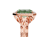 Rose gold Fancy Green Emerald  Halo Diamond Engagement Ring with Intricate Filigree Band and Four-Prong Setting_42