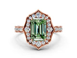 Rose gold Fancy Green Emerald  Halo Diamond Engagement Ring with Milgrain Band and Four-Prong Setting_37