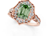 Rose gold Fancy Green Emerald  Halo Diamond Engagement Ring with Milgrain Band and Four-Prong Setting_38