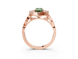 Rose gold Fancy Green Emerald  Halo Diamond Engagement Ring with Milgrain Band and Four-Prong Setting_40