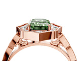 Rose gold Fancy Green Emerald  Halo Diamond Engagement Ring with Milgrain Band and Four-Prong Setting_41