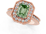 Rose gold Fancy Green Emerald  Halo Diamond Engagement Ring with Milgrain Pave Band and Four-Prong Setting_39