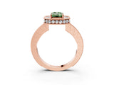Rose gold Fancy Green Emerald  Halo Diamond Engagement Ring with Milgrain Pave Band and Four-Prong Setting_41
