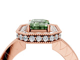 Rose gold Fancy Green Emerald  Halo Diamond Engagement Ring with Milgrain Pave Band and Four-Prong Setting_42