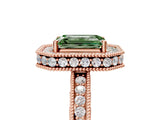 Rose gold Fancy Green Emerald  Halo Diamond Engagement Ring with Milgrain Pave Band and Four-Prong Setting_43
