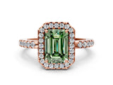 Rose gold Fancy Green Emerald  Halo Diamond Engagement Ring with Pavé Band and Four-Prong Setting_69