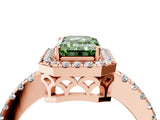 Rose gold Fancy Green Emerald  Halo Diamond Engagement Ring with Pavé Band and Four-Prong Setting_73