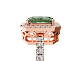 Rose gold Fancy Green Emerald  Halo Diamond Engagement Ring with Pavé Band and Four-Prong Setting_74