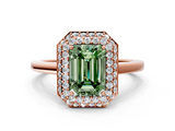 Rose gold Fancy Green Emerald  Halo Diamond Engagement Ring with Solitaire Band and Four-Prong Setting_20