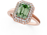 Rose gold Fancy Green Emerald  Halo Diamond Engagement Ring with Solitaire Band and Four-Prong Setting_21