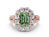 Rose gold Fancy Green Emerald  Halo Diamond Engagement Ring with Split Shank and Prong Setting_66