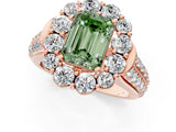 Rose gold Fancy Green Emerald  Halo Diamond Engagement Ring with Split Shank and Prong Setting_67