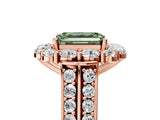 Rose gold Fancy Green Emerald  Halo Diamond Engagement Ring with Split Shank and Prong Setting_71