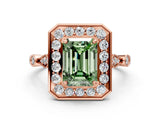 Rose gold Fancy Green Emerald  Halo Diamond Engagement Ring with Twisted Band and Four-Prong Setting 1