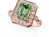 Rose gold Fancy Green Emerald  Halo Diamond Engagement Ring with Twisted Band and Four-Prong Setting 2