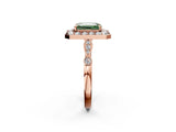 Rose gold Fancy Green Emerald  Halo Diamond Engagement Ring with Twisted Band and Four-Prong Setting 3