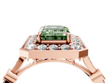 Rose gold Fancy Green Emerald  Halo Diamond Engagement Ring with Twisted Band and Four-Prong Setting 5
