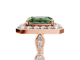 Rose gold Fancy Green Emerald  Halo Diamond Engagement Ring with Twisted Band and Four-Prong Setting