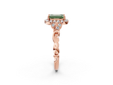 Rose gold Fancy Green Emerald  Halo Diamond Engagement Ring with Vintage-Inspired Band and Four-Prong Setting_5