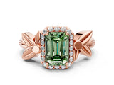 Rose gold Fancy Green Emerald  Halo Diamond Floral Band with Four-Prong Setting_55