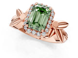 Rose gold Fancy Green Emerald  Halo Diamond Floral Band with Four-Prong Setting_56