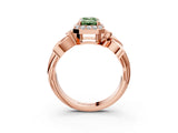 Rose gold Fancy Green Emerald  Halo Diamond Floral Band with Four-Prong Setting_58