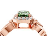 Rose gold Fancy Green Emerald  Halo Diamond Floral Band with Four-Prong Setting_59