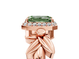 Rose gold Fancy Green Emerald  Halo Diamond Floral Band with Four-Prong Setting_60
